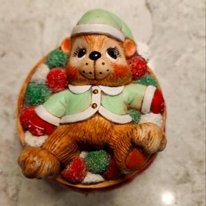 Adorable Teddy Bear Christmas Holiday Ceramic Christmas Holiday 5×6 Candy Dish